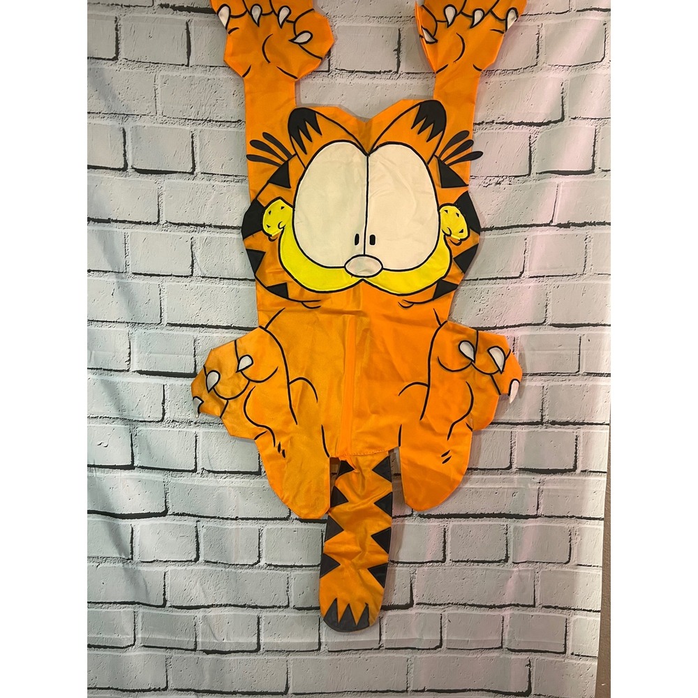 2 Early 90s LARGE Garfield Devil Halloween Garden Flag Double Sided 48x23 MINT